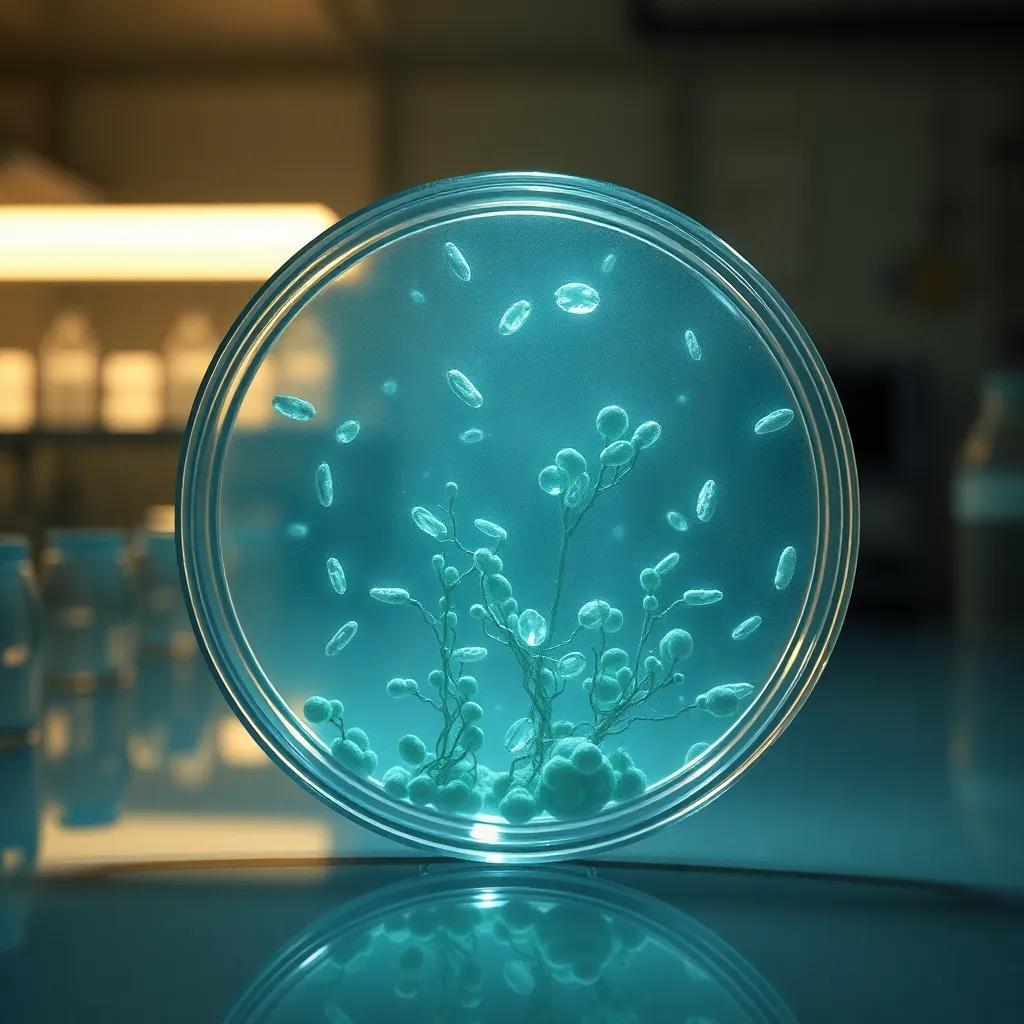 A clear hydrogel scaffold in a petri dish with neural cells growing on it.